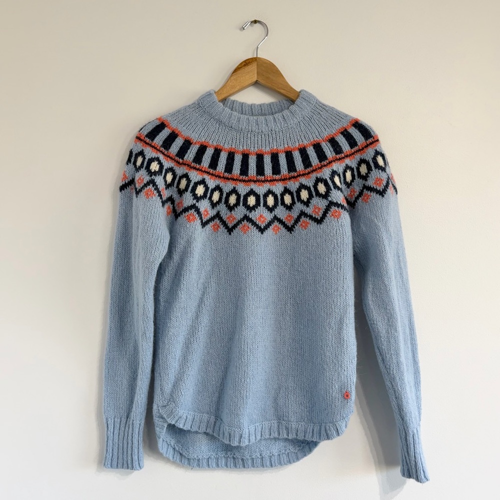 Kari Traa Ringheim Knit Sweater blue orange fair isle alpaca wool blend